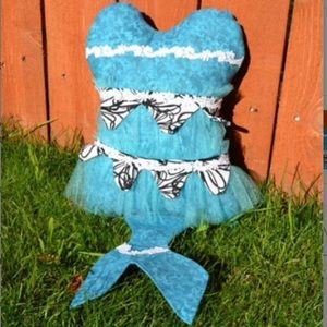 Handmade stuffed batik lace mermaid bust pillow w/tail Summer nautical decor